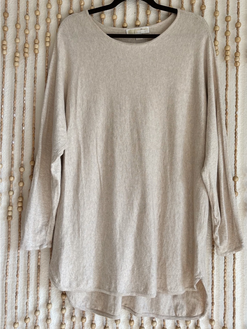 Michael Kors Beige Knit Contemporary Business Work Long-Sleeve Tunic Blouse